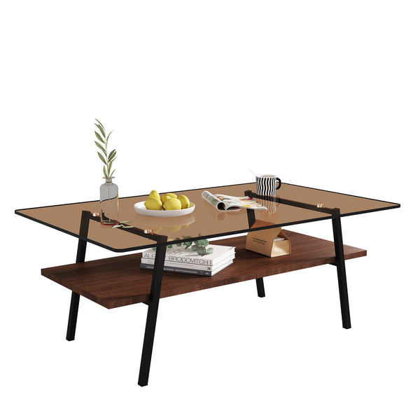 English Elm Coffee Table And End Tables Set Of 3 – Modern Brown Glass & Mdf Design For Chic Living Room Style W241S00043