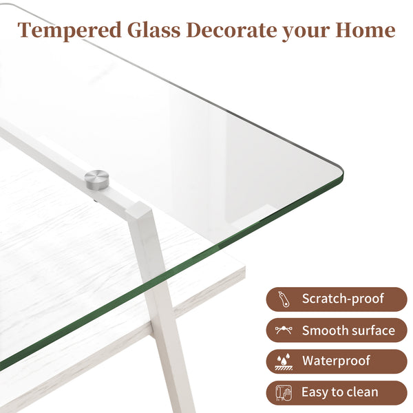 English Elm Coffee Table Set Of 3 – Modern Tempered Glass & Mdf End Tables For Stylish Living Room Decor W241S00050