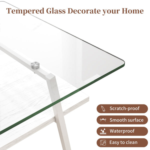 English Elm Coffee Table Set of 3 Tempered Glass Top Iron Legs Mdf Shelf Modern Living Room W241S00050