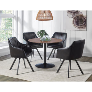 English Elm Brown Shelburne Round Dining Table with Walnut Top and Gunmetal Pedestal—Cozy 4-Seat Bistro Charm, Space-Saving Design B062P153874