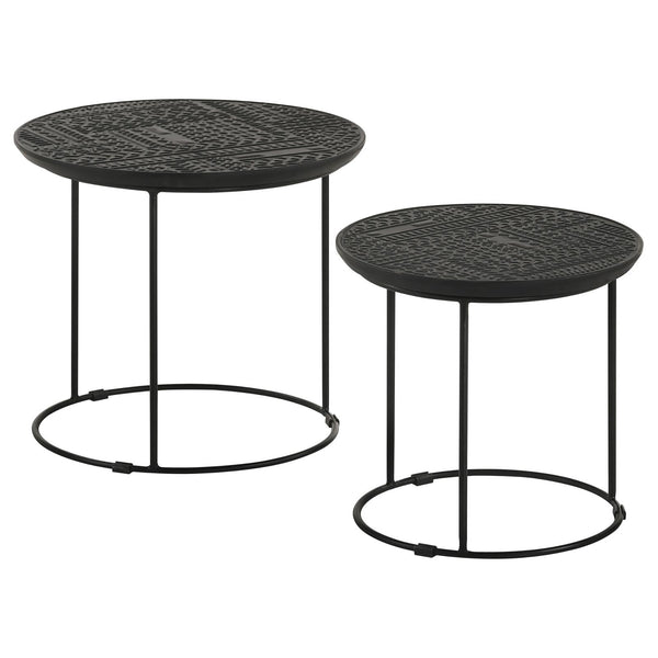 English Elm Matte Black Ink-Blot Mango Wood Nesting Tables Set of 2 — Geometric Modern Metal Base Display Accent B062P153894