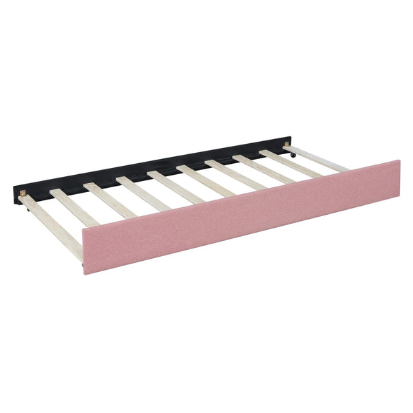 English Elm Full Size Linen Upholstered Daybed with Pull Out Trundle Sofa Frame for Bedroom Pink LP000173AAH-1