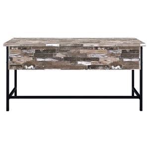 English Elm Salvaged Industrial Writing Desk with 4 Utility Drawers, Salvaged Cabin Wood Top & Metal Frame (60") B062P153864