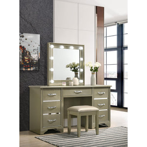 English Elm Champagne Vanity Stool with Padded Seat and Upholstered Comfort, Contoured Legs, Glam Finish 18"H B062P153875