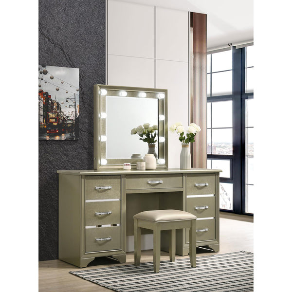 English Elm Champagne Vanity Stool with Padded Seat and Upholstered Comfort, Contoured Legs, Glam Finish 18"H B062P153875