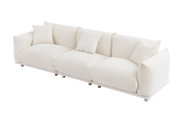 English Elm Originality Mid-Century Curry Lambswool Sherpa 4-Seater Sofa with Metal Legs, Modular Comfort Design White W542S00018