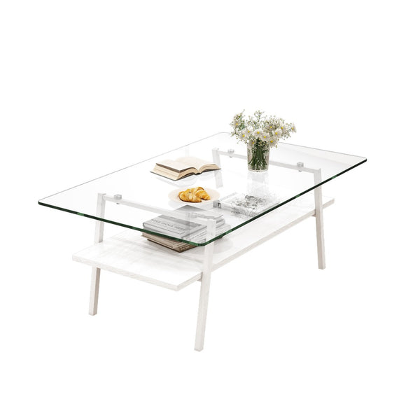 English Elm Coffee Table Set of 3 Tempered Glass Top Iron Legs Mdf Shelf Modern Living Room W241S00050