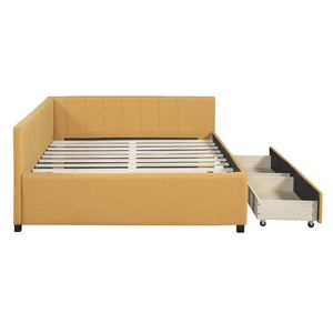 English Elm Full Size Linen Upholstered Daybed with Storage Drawers Sofa Bed for Guest Rooms Yellow LP000172AAL-1