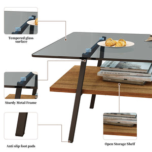 English Elm Coffee Table And End Tables Set Of 3 - Modern Gray Tempered Glass & Mdf Storage Shelf Design W241S00048