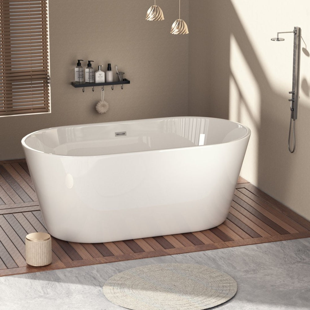 English Elm 55" Acrylic Freestanding Soaking Tub Glossy White Spa Bath with Chrome Drain Cupc W1920P194798