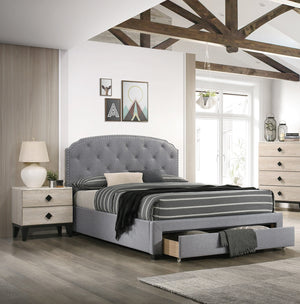 English Elm Light Grey Burlap Bed Queen with Button Tufted Upholstered Headboard and Underbed Storage Drawer, Modern Design B011S00699