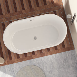 English Elm 55" Acrylic Freestanding Soaking Tub Glossy White Spa Bath with Chrome Drain Cupc W1920P194798