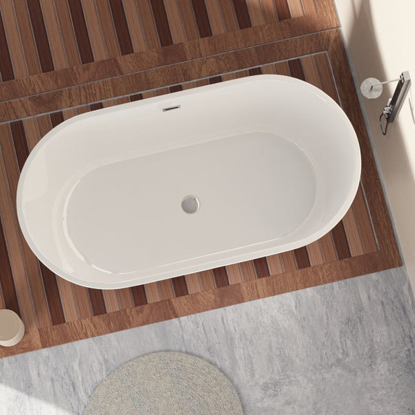 English Elm 55" Acrylic Freestanding Soaking Tub Glossy White Spa Bath with Chrome Drain Cupc W1920P194798