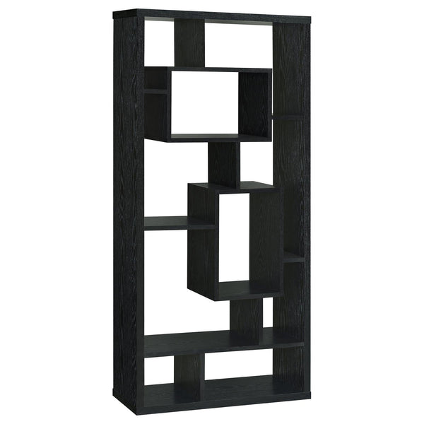 English Elm Black Oak Interlocking 10-Shelf Open-Back Bookcase, 67"H Modern Geometric Display Shelves for Books and Decor B062P153865