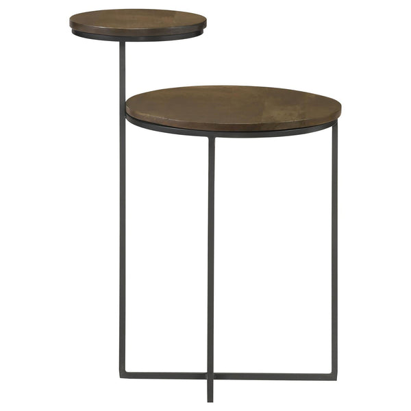 English Elm Natural Natural and Gunmetal 2-Tier Accent Table with Eco Mango Wood Tops and Retro Gunmetal Frame Chic B062P153886