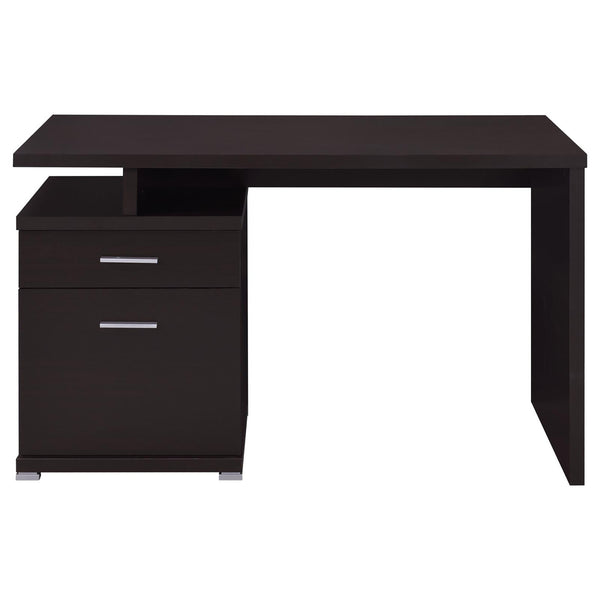 English Elm Cappuccino Contemporary 2-Drawer Reversible Office Desk with File Drawer, Open Cubbies, Sleek Storage Options B062P153862