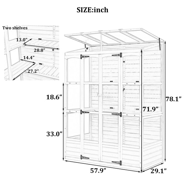 English Elm TOPMAX 78-inch Wooden Greenhouse Walk-In with 4 Skylights, 2 Folding Shelves & Anti-Fall Stability White SP100017AAK