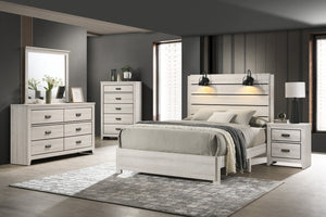 English Elm 1pc Rustic Contemporary Chest with Five Deep Drawers, Black Handles, Space-Saving Wooden Bedroom Storage Beige 38.27 L x 18.58 W x 56.89 H B011P230843