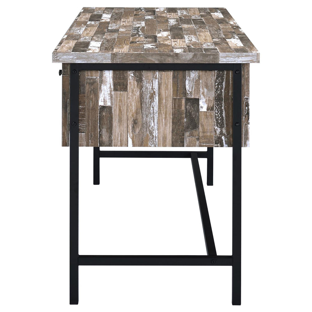 English Elm Salvaged Industrial Writing Desk with 4 Utility Drawers, Salvaged Cabin Wood Top & Metal Frame (60") B062P153864