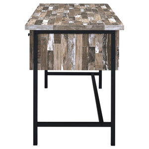 English Elm Salvaged Industrial Writing Desk with 4 Utility Drawers, Salvaged Cabin Wood Top & Metal Frame (60") B062P153864