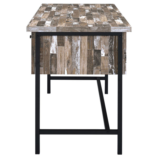 English Elm Salvaged Industrial Writing Desk with 4 Utility Drawers, Salvaged Cabin Wood Top & Metal Frame (60") B062P153864