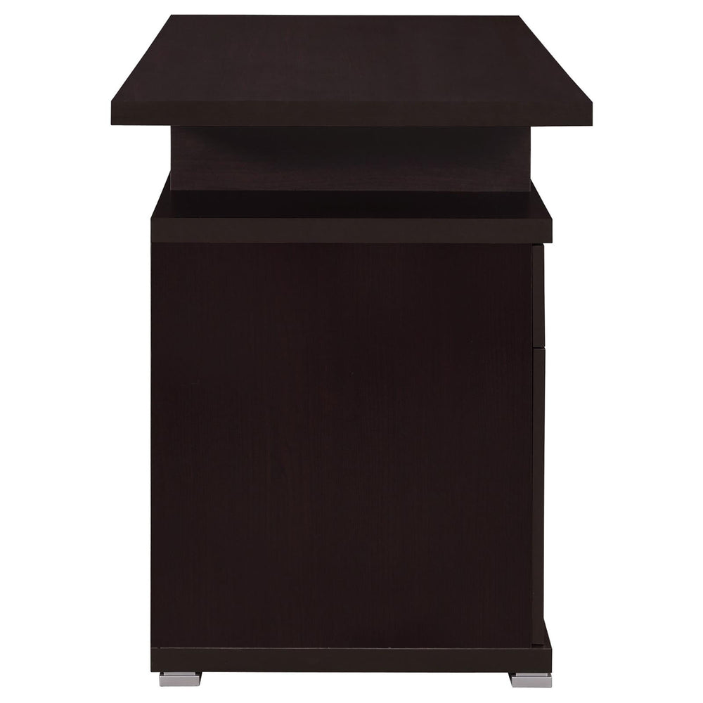 English Elm Cappuccino Contemporary 2-Drawer Reversible Office Desk with File Drawer, Open Cubbies, Sleek Storage Options B062P153862