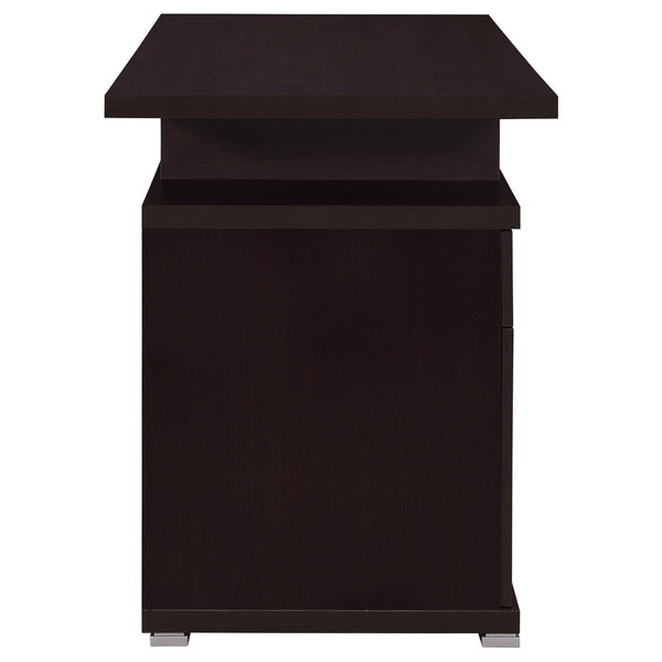 English Elm Cappuccino Contemporary 2-Drawer Reversible Office Desk with File Drawer, Open Cubbies, Sleek Storage Options B062P153862