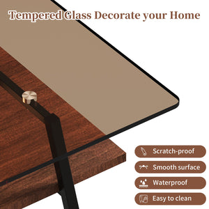 English Elm Coffee Table And End Tables Set Of 3 – Modern Brown Glass & Mdf Design For Chic Living Room Style W241S00043