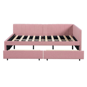 English Elm Full Size Linen Upholstered Daybed with Storage Drawers for Guest Room Studio Pink LP000172AAH