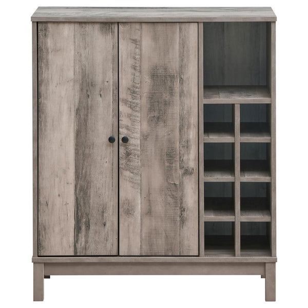 English Elm Weathered Acacia Wine Cabinet with Open Cubbies Stemware Racks and Matte Black Pulls B062P153898