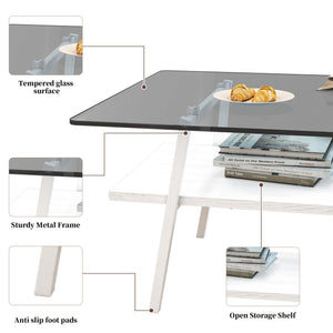 English Elm Coffee Table And End Tables Set Of 3 - Modern Gray Glass With Mdf Shelf, Stylish Living Room Furniture W241S00042