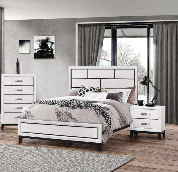 English Elm Cotemporary Geometric Tiled Headboard Queen Bed with Low-Profile Frame and Minimalist Zen Design White 66.4 L x 32 W x 7 H B011S00710