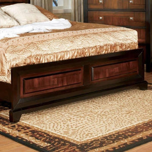 English Elm Transitional Acacia Parquet Queen Bed with Walnut Tone, Solid Wood Frame, Chrome Knob Accents B011S00716