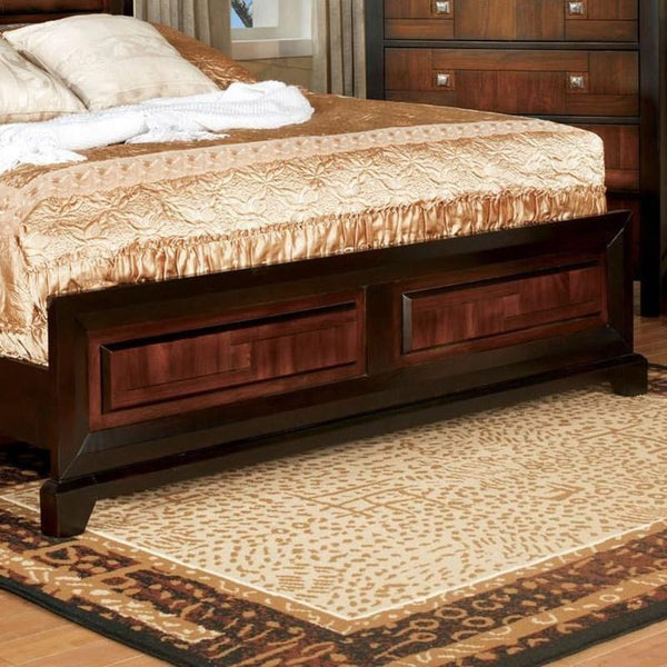 English Elm Transitional Acacia Parquet Queen Bed with Walnut Tone, Solid Wood Frame, Chrome Knob Accents B011S00716
