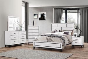 English Elm Cotemporary Geometric Tiled Headboard Queen Bed with Low-Profile Frame and Minimalist Zen Design White 61.2 L x 37.5 W x 7 H B011S00744