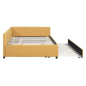 English Elm Full Size Linen Upholstered Daybed with Pull Out Trundle Sofa Frame for Bedroom Yellow LP000173AAL-1