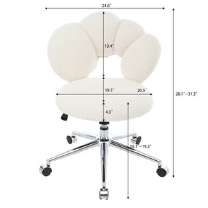 English Elm 360°swivel Teddy Fabric Home Office Chair with Ergonomic Arc Back and Adjustable Seat White W680P143486