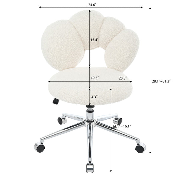 English Elm 360°swivel Teddy Fabric Home Office Chair with Ergonomic Arc Back and Adjustable Seat White W680P143486