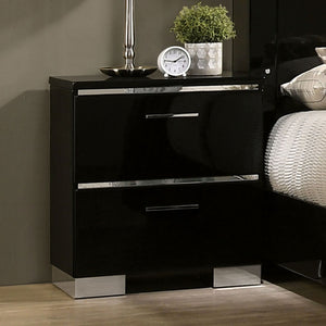 English Elm Contemporary high gloss lacquer nightstand with chrome accents, felt drawer, USB charging port, sleek modern bedside storage Black 27 L x 19 W x 31 H B011P155870
