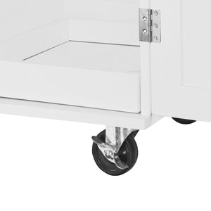 English Elm K&K Rolling Kitchen Island with Rubber Wood Top, 3 Drawers, Slide-Out Shelves & Locking Wheels for Organized Culinary Storage and Mobility White WF316599AAW