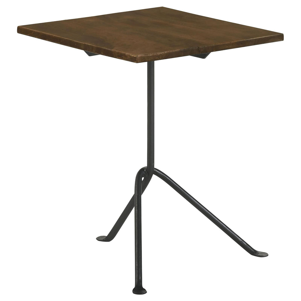 English Elm Dark Brown Mango Wood Accent Table with Gunmetal Tripod Frame — Compact 20" Side Table, Modern Flair B062P153885