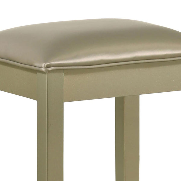 English Elm Champagne Vanity Stool with Padded Seat and Upholstered Comfort, Contoured Legs, Glam Finish 18"H B062P153875