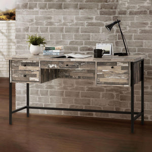 English Elm Salvaged Industrial Writing Desk with 4 Utility Drawers, Salvaged Cabin Wood Top & Metal Frame (60") B062P153864