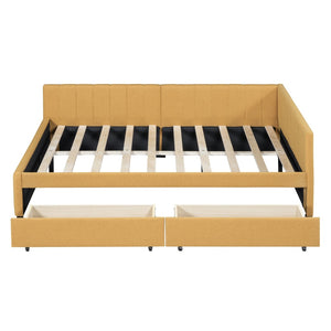 English Elm Full Size Linen Upholstered Daybed with Storage Drawers Sofa Bed for Guest Rooms Yellow LP000172AAL-1