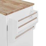 English Elm K&K Rolling Kitchen Island With Storage, Kitchen Cart With Rubber Wood Top, 3 Drawer, 2 Slide-Out Shelf and Internal Storage Rack, Kitchen Island On Wheels With Spice Rack & Tower Rack, White