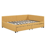 Hearth and Haven Long Full Size Upholstered Daybed with 2 Drawers and L-Shaped Headboard, Yellow LP000172AAL