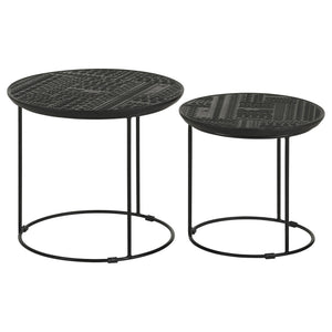 English Elm Matte Black Ink-Blot Mango Wood Nesting Tables Set of 2 — Geometric Modern Metal Base Display Accent B062P153894