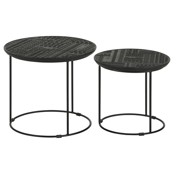 English Elm Matte Black Ink-Blot Mango Wood Nesting Tables Set of 2 — Geometric Modern Metal Base Display Accent B062P153894