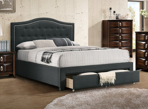 English Elm California King Storage Bed Arched Tufted Burlap Headboard Contemporary Bedroom Frame B011S02050