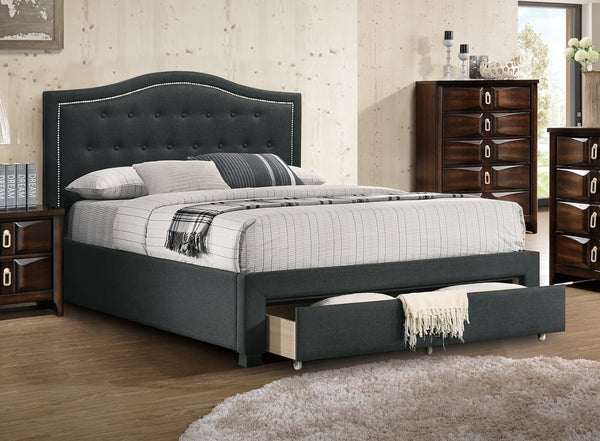 English Elm California King Storage Bed Arched Tufted Burlap Headboard Contemporary Bedroom Frame B011S02050